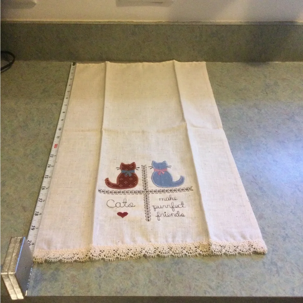 NWOT Cats Make Purrfect Friends Linen Hand Towels